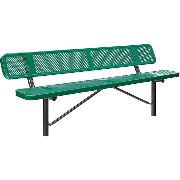 Global Industrial 8ft Outdoor Steel Bench w/ Backrest, Perforated Metal, In Ground Mount, Green 262077IGN - main